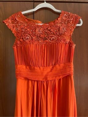 NWT Ever Pretty Deep Orange Lace Bodice Formal Dress